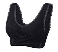 Bras for Women Multipack Wireless Plus Size Everyday Bras Front Crisscross Side Buckle Wireless Lace Push Up Bra Comfy Daily Wrap Around Sports Bralette Packs of 1/2/3 Black+Blue M