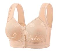 Bras for Women Non Wired Wide Shoulder Straps Front Fastened 2025 UK Push Up Big Bust Full Support Plus Size ElderlyThin Wide Strap Soft Wireless Everyday Bra (Beige, 40)