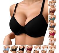 Bras for Women UK 2 Sizes Bigger Boost Bra, Super Thick Padded Push Up Bombshell, Maximise Add 2 Cups VS Assets Full Effect, 01-Black, 70B
