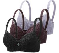 Bras for Women UK Push Up Padded Lace Plus Size 3 Pack Support Lift Wireless Tops Underwear Non Wired Push-Up for Large Breasts Comfort Yoga Fitness Comfy Soft Wire-Free Built in Bra