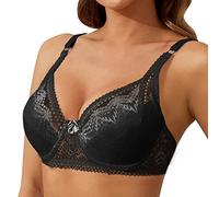Bras for Women Wirefree Push-Up Casual Lace Bra Seamless Leisure Bras Sexy Deep V Neck Backless Underwear Soft Adjustable Spaghetti Straps Brassiere Wearhouses Deals Black