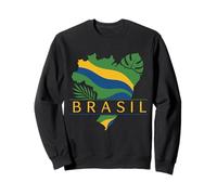 Brasil Brazil Flag Map Tropical Leaves South America Sweatshirt