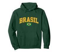 Brasil Flag Brazil Proud Roots Pullover Hoodie, Adult Unisex, Dark Green, Large