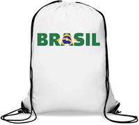 Brasil Flag Font Graphic Gym Sack Casual Drawstring Bag White