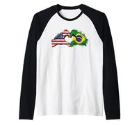 Brasil Flag Half Brazil Half America Brazilian Pride Raglan Baseball Tee