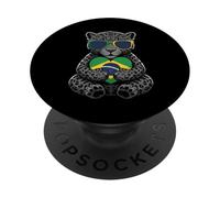 Brasil Flag Leopard Brazilian Pride Brasilian Roots Brazil PopSockets Adhesive PopGrip