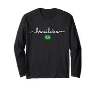 Brasileira Script Typography with Brazil Flag Long Sleeve T-Shirt