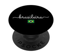 Brasileira Script Typography With Brazil Flag PopSockets Adhesive PopGrip