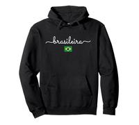 Brasileira Script Typography With Brazil Flag Pullover Hoodie