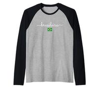 Brasileira Script Typography with Brazil Flag Raglan Baseball Tee