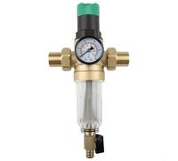 Brass 1 x 3/4 Inch Pressure Regulator Valve Stainless Steel Pre Filter, Reusable Sediment Rewind Filter for Clean Household Water Supply