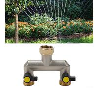 Brass 2 Way Tap Splitter, 3/4 Inch Garden Hose Connector with Two Valves for Efficient Watering
