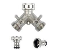 Brass 2-Way Y Garden Hose Splitter - 3/4" Connector with 2 Tap Connectors for Pipe Irrigation Tool Fitting, Silver