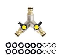 Brass 2-Way Y Hose Splitter with On/Off Valve - Garden Water Diverter Adapter, Male Connector for Outside Tap Connection