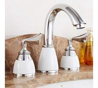 Brass 3 Hole Bathroom Faucet with Double Handles Chrome Finish Split Type Basin Tap for Modern Sink Upgrade