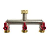 Triple Outlet Brass Tap Splitter, Separate Water Control On/Off Valves, 3/4" BSP