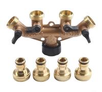 Brass 4 Branch Hose Splitter with Individual Valve Control for Uniform Water Distribution to Sprinklers Nozzles and Irrigation Lines