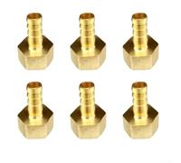 Brass 4-Point Internal Thread Barbed Connectors 6-Pack for Secure Attachment to Standard Hoses in Fluid Control and Pneumatic Systems (4-10)