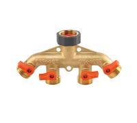 Brass 4 Way Tap Splitter 3/4 Inch BSP Female Inlet with 4 x 3/4 BSP Male Threaded Outlets and Individual Shut-Off Valves Garden Hose Manifold for Irrigation Watering Outdoor Distribution