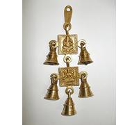Brass 5 BELLS HANGING HINDU GOD GANESHA AND GODDESS LAXMI JI STATUE ENGRAVED FOR LUCK HOME TEMPLE USE