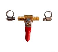 Brass Air-Operated Ball Valve with Red Handle, 8mm Hose Barb Fitting | for Water and Air Systems, Leak-Proof Shut Off Valve with Clamps for Garden and Workshop Use