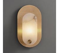 Brass Alabaster Wall Sconces, Nature Stone Wall Light Decor Modern Bedroom Bedside Marble Wall Lamp d Round Alabaster Wall Lighting Indoor Wall Lamps for Living Room Stairs Dining Room