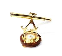Brass Alidade Telescope with Navigation Compass Transit Surveying Instrument with Wooden Base 14 inch Alidade Best for Christmas Gifting