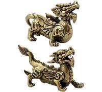 Brass Animal Figurines 1 Pair Antique Chinese Mythical Pixiu Miniature Figurines Lucky Animal Desktop Decorations