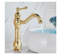 Brass Antique Brass Taps Bathroom Basin Hot & Cold Water Column Mixer Deck Mounted Crane Basin Tall & Short(Gold Tall)