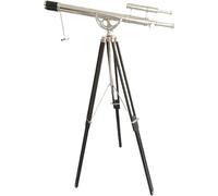 Brass Antique Telescope Double Barrel Nickel Finish with Black Wooden Tripod Stand Brass Floor Standing Nautical Telescope