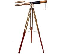 Brass Antique Telescope with Adjustable Wood/Brass Tripod Nautical Authentic High Magnification Manual Focus Adjust Maritime Telescopes for Kids or Teenager Seniors