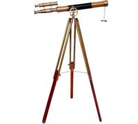 Brass Antique Telescope with Adjustable Wood/Brass Tripod Nautical Authentic High Magnification Manual Focus Adjust Maritime Telescopes for Kids or Teenager Seniors