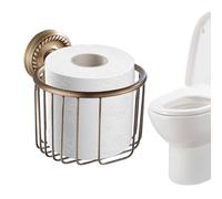 Brass Antique Toilet Roll Holder | Brass Tissue Wire Basket Dispenser | Decorative Versatile Bathroom Rustic Paper Holder for Home Hotel Workplace