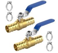 Brass Ball Valve 3/4 Inch (19 mm) Shut-Off Valve with Hose Connection & 2 Clamps, 2-Way Valve for Heating, Irrigation & Compressed Air, Pack of 2