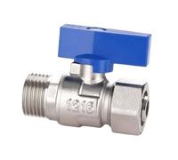 Brass Ball Valve for PEX-AL-PEX Thermal Systems, 1216 (12x16mm) Tubing, 1/2" Male Thread, Red/Blue Handle Shut-Off(Blu)