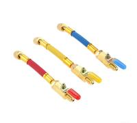 Brass Ball Valve Hose Set 3 Pack 600 PSI Rated | Fits R410A, R22, R134a, R12; 1/4 SAE threads; 7 inch length; complete 3 piece set for AC repair
