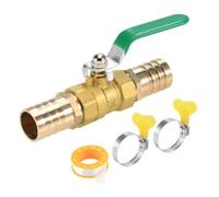 Brass Ball Valve with 90 Degree Handle, G3/4 Thread and 25mm Hose Hooks for Gas Water Pipeline, Includes Sealing Tape and Clamps