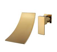 Brass Basin Mixer Tap Concealed Waterfall Faucet Wall-Mounted Faucet Wash Basin Concealed Embedded Faucet Gold Hot and Cold Bright Gold