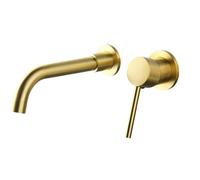 Brass Bathroom Basin Faucet Wall Sink 360 Swivel Spout Mounted Bath Mixer Tap Crane Antique Bronze Finished(Brush Gold Split)