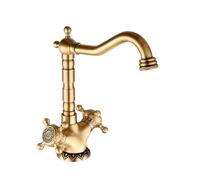 Brass Bathroom Faucet - Retro Double Handle Hot & Cold Water Tap - Antique SLE Sink Mixer - Ele 1 Hole Bath Fixture for Classic Decor
