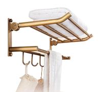 Towel rail wall mounted, Brass Bathroom Towel Rack with Towel Bar and Hooks,Foldable Towel Shelf Wall Mounted Hand Towel Holder,Brushed Bronze Finish Towel Hanger,Bathroom Lavatory Kitchen Hardware Ac