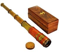 Brass Beautiful Pink Leather Encased Handmade Telescope with Wooden Box Rustic Vintage Home Decor Gifts