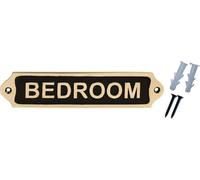 Brass Bedroom Door Sign Plaque - Engraved Solid Metal Modern Traditional Decorative Wall Mount Plate for Home & Commercial Use