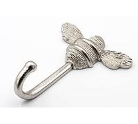 Brass bee Coat Hook | Towel Hook | Wall Mounted Wall Hooks | Hooks for Walls Door | Solid Iron Bee Hooks in Black or Nickel | Clothes Hanger Rack with Bee (Silver) (Silver)