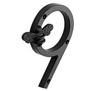 Brass bee House Number with Bee design | 5 inch Modern Door Sign Numbers Signs Plaques | Street Home Address Numerals, Black Iron Metal 0-9 (9)