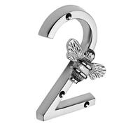 Brass Bee Premium House Numbers With Bee In Nickel Finish 0-9 - 4 Inch Number 2 With Bee