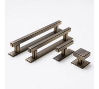 Brass bee Solid Brass Art Deco Kitchen Pull Handles & Knobs With Backplates - Antique Brass Finish Art Deco Handle & Backplate 200mm