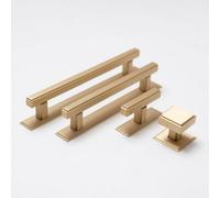 Brass bee Solid Brass Art Deco Kitchen Pull Handles & Knobs With Backplates - Satin Brass Finish Art Deco T-Bar Handle & Backplate