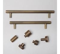 Brass bee Solid Brass Knurled Kitchen Pull Handles & Knobs - Antique Brass Round Backplate For Drawer Knobs 36mm