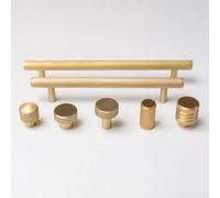 Brass bee Solid Brass Knurled Kitchen Pull Handles & Knobs - Satin Brass Round Backplate For Drawer Knobs 32mm